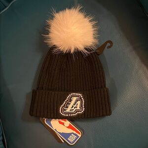 NBA Women's Black Beanie with White Pom Pom